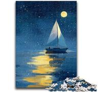 1000 Pieces Jigsaw Puzzle for Adults& Teens Boat Sailing Under The Starry Sky Puzzles for Teenagers,Secret Santa Gifts for Age 14 Years Up (50x75cm)