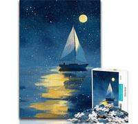1000 Pieces Jigsaw Puzzle for Adults& Teens Boat Sailing Under The Starry Sky,Stress Reliever Staycation Kill Time Parent-child Interaction (75x50cm)