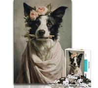 1000 Pieces Jigsaw Puzzle for Adults& Teens Border Collie Oil Painting 1000 Pieces for Adults,Fun Games Wall Decoration Unique Birthday And Xmas Gifts (size 38x26cm)