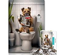 1000 Pieces Jigsaw Puzzle for Adults& Teens Border Terrier on The Toilet Adult Jigsaw,Stress Reliever Difficult Challenge Secret Santa Gifts 38x26cm