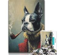 1000 Pieces Jigsaw Puzzle For Adults Teens Boston Terrier Blazed 1000 Piece Jigsaw,Birthday Present, Gifts, Wall Art for Ages 14+ (size 38x26cm)