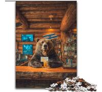 1000 Pieces Jigsaw Puzzle For Adults Teens Brown Bear Drinking A Drink,Toys Educational Games Stress Relieving Parent-child Interaction 38x26cm