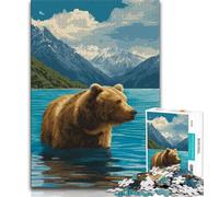 1000 Pieces Jigsaw Puzzle For Adults Teens Brown Bear in The Lake Adult Jigsaw,Family Activity Fun at Home Activities, Birthday Present,Travel Gifts (size 38x26cm)