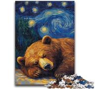 1000 Pieces Jigsaw Puzzle For Adults Teens Brown Bear Night Sky for Age 14+ Intellectual Game Christmas Birthday Gifts 50x75cm