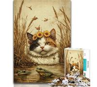 1000 Pieces Jigsaw Puzzle for Adults& Teens Cat And Frog 1000 Pieces for Adults,Birthday Present, Gifts, Wall Art for Age 14 Years Up (size 75x50cm)