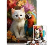 1000 Pieces Jigsaw Puzzle For Adults Teens Cat And Parrot,Help The Brain Exercise Addictive Toys to Cultivate Patience Wall Decoration 38X26CM
