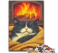 1000 Pieces Jigsaw Puzzle for Adults& Teens Cat by The Fireplace 1000 Piece Jigsaw,Toys Educational Games Stress Relieving Unique Birthday And Gifts (75x50cm)