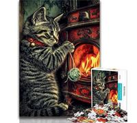 1000 Pieces Jigsaw Puzzle For Adults Teens Cat by The Fireplace Adult Jigsaw,Family Activity Fun at Home Activities, Birthday Present,Travel Gifts (size 75x50cm)