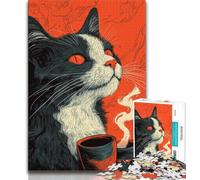 1000 Pieces Jigsaw Puzzle for Adults& Teens Cat Drinking Coffee,Challenging To Complete But Fun And Humorous Birthday Present,Gifts,Wall Art 75x50cm