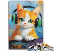 1000 Pieces Jigsaw Puzzle for Adults& Teens Cat Listening to Music Learning Educational Toys Family Games Gifts for Friends And Family 38x26cm
