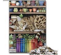 1000 Pieces Jigsaw Puzzle For Adults Teens Cat on The Bookshelf, Stress Reliever Difficult Challenge Home Decoration Toys (size 26x38cm)
