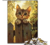 1000 Pieces Jigsaw Puzzle For Adults Teens Cat on The Fence, Stress Reliever Difficult Challenge Home Decoration Toys (size 26x38cm)