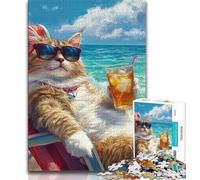 1000 Pieces Jigsaw Puzzle for Adults& Teens Cat on Vacation,Learning Educational Toys Family Games Educational Game for Birthday,Chrismas (75x50cm)