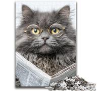 1000 Pieces Jigsaw Puzzle for Adults& Teens Cat Reading Newspaper Learning Educational Toy for Is Ideal As A Gift for The Whole Family 26x38cm