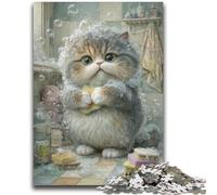 1000 Pieces Jigsaw Puzzle for Adults& Teens Cat Taking A Bath for Educational Game Challenge Toy Deal As Gifts for The Whole Family 50x75cm