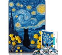 1000 Pieces Jigsaw Puzzle for Adults& Teens Cat Under The Starry Sky,Toys Educational Games Stress Relieving Unique Birthday And Gifts (75x50cm)