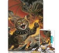 1000 Pieces Jigsaw Puzzle for Adults& Teens Cat Vs. Dragon,Stress Reliever Staycation Kill Time Wishlist with Santa Claus (75x50cm)