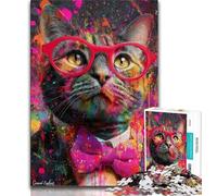 1000 Pieces Jigsaw Puzzle For Adults Teens Cat Wearing Glasses Puzzles for Adults,Stress Reliever Staycation Kill Time Wishlist with Santa Claus 38x26cm