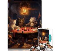 1000 Pieces Jigsaw Puzzle for Adults& Teens Cats Play Poker Teenager Jigsaw,Classic Educational Games Beautiful Decoration (size 75x50cm)