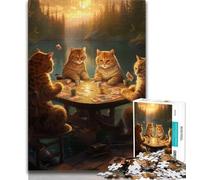 1000 Pieces Jigsaw Puzzle for Adults& Teens Cats Play Poker Teenager Jigsaw,Classic Educational Games Beautiful Decoration (size 38x26cm)