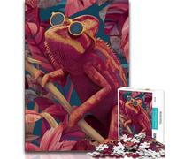 1000 Pieces Jigsaw Puzzle for Adults& Teens Chameleon Wearing Glasses 1000 Pieces for Adults,Birthday Present, Gifts, Wall Art for Age 14 Years Up (size 75x50cm)