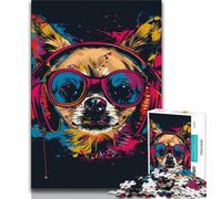 1000 Pieces Jigsaw Puzzle for Adults& Teens Chihuahua DJ Neon Adult Puzzles,Family Game Stress Reliever Difficult Challenge Suitable for Couples 75x50cm