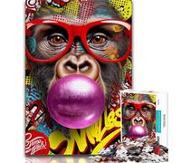 1000 Pieces Jigsaw Puzzle For Adults Teens Chimpanzee Graffiti Adult Puzzles,with Matching Poster And Trivia Sheet for And Age 14 Years Up (size 75x50cm)