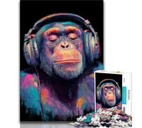 1000 Pieces Jigsaw Puzzle For Adults Teens Chimpanzee Wearing Headphones Puzzles for Teenagers,Stress Reliever Staycation Kill Time Enhance Love between Couples 26x38cm