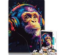 1000 Pieces Jigsaw Puzzle for Adults& Teens Chimpanzee Wearing Headphones Teenager Jigsaw,Classic Educational Games Beautiful Decoration (size 38x26cm)