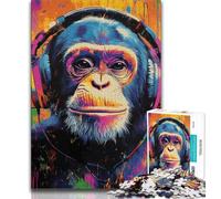 1000 Pieces Jigsaw Puzzle for Adults& Teens Chimpanzee Wearing Headphones Teenager Puzzles,Educational Games Home Decoration Suitable for Desktop Decoration (size 75x50cm)