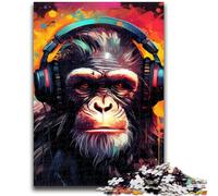 1000 Pieces Jigsaw Puzzle for Adults& Teens Chimpanzee with Headphones 1000 Piece Jigsaw,Fun Activity for Home, Rainy Days Toys, Birthday Gifts (50x75cm)