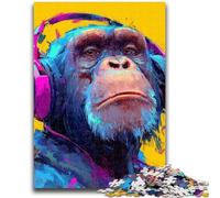 1000 Pieces Jigsaw Puzzle For Adults Teens Chimpanzee with Headphones 1000 Piece Puzzle,Educational Toys & Games for Adults And Teenagers (26x38cm)