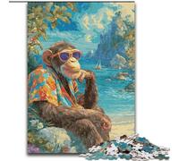 1000 Pieces Jigsaw Puzzle For Adults Teens Chimpanzees at The Beach, Learning Educational for Is Ideal As A Gift for The Whole Family (Size50x75cm)