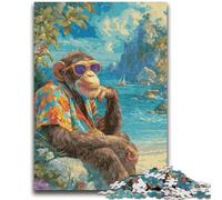 1000 Pieces Jigsaw Puzzle for Adults& Teens Chimpanzees at The Beach Learning Educational Toy for Is Ideal As A Gift for The Whole Family 50x75cm
