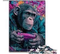1000 Pieces Jigsaw Puzzle for Adults& Teens Chimpanzees Playing Games, Family Activity Unique Home Decor And Gifts for Ages 14+ (size 26x38cm)
