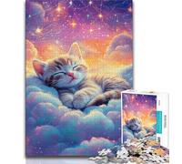 1000 Pieces Jigsaw Puzzle For Adults Teens Cloud Cat Baby,Stress Reliever Difficult Challenge Every Piece Is Unique - Challenging Family Fun Game 38x26cm