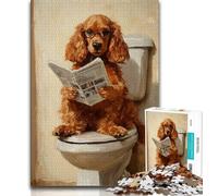 1000 Pieces Jigsaw Puzzle for Adults& Teens Cocker Spaniel Sitting Toilet,Help The Brain Exercise Addictive Toys to Cultivate Patience Perfect Decoration 38x26cm