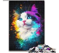 1000 Pieces Jigsaw Puzzle For Adults Teens Colorful Ragdoll Cat, Challenging Game And Family Play with Fully Interlocking Randomly Shaped Pieces (Size 26x38cm)