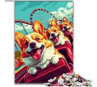 1000 Pieces Jigsaw Puzzle for Adults& Teens Corgi Riding A Roller Coaster, Stress Relief Toys Unique Home Decor And Gifts for Age 14 26x38cm