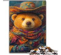 1000 Pieces Jigsaw Puzzle for Adults& Teens Cowboy Brown Bear, for Educational Game Challenge Toy Unique Home Decor And Gifts (Size 26x38cm)
