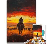 1000 Pieces Jigsaw Puzzle for Adults& Teens Cowboys at Sunset,Educational Games Home Decoration Is Ideal As A Gift for The Whole Family (38x26cm)