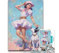 1000 Pieces Jigsaw Puzzle For Adults Teens Cowgirl Dog in Wildflowers Jigsaw,Learning Educational Toys Family Games Gifts for Friends And Family 26x38cm