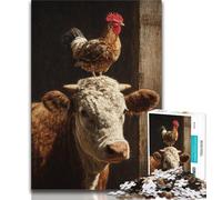 1000 Pieces Jigsaw Puzzle for Adults& Teens Cow's Head with Cock Teenager Jigsaw,Educational Family Game Suitable for Desktop Decoration (size 75x50cm)