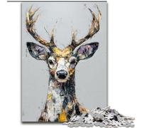 1000 Pieces Jigsaw Puzzle For Adults Teens Deer Oil Painting, Fun Activity for Home, Rainy Days Toys, Birthday Gifts (Size 26x38cm)