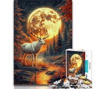 1000 Pieces Jigsaw Puzzle for Adults& Teens Deer Under The Full Moon,Educational Games Home Decoration Educational Game for Birthday,Chrismas (75x50cm)