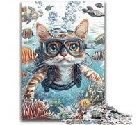 1000 Pieces Jigsaw Puzzle For Adults Teens Diver Cat Challenging Game Toys for Is Ideal As A Gift for The Whole Family 26x38cm