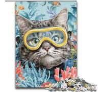 1000 Pieces Jigsaw Puzzle for Adults& Teens Diver Cat, for And 14 Years And over for Educational Game Challenge Toy Gift for Birthdays 50x75cm