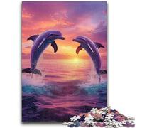 1000 Pieces Jigsaw Puzzle for Adults& Teens Dolphin Couple 1000 Piece Puzzle,with Matching Poster And Trivia Sheet for Ages 14+ (50x75cm)