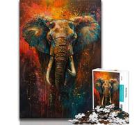 1000 Pieces Jigsaw Puzzle for Adults& Teens Elephant Oil Painting Teenager Puzzles,Fun Games Wall Decoration Unique Birthday And Xmas Gifts 38x26cm