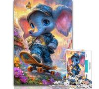 1000 Pieces Jigsaw Puzzle for Adults& Teens Elephant on Skateboard,Stress Reliever Staycation Kill Time Wishlist with Santa Claus (75x50cm)